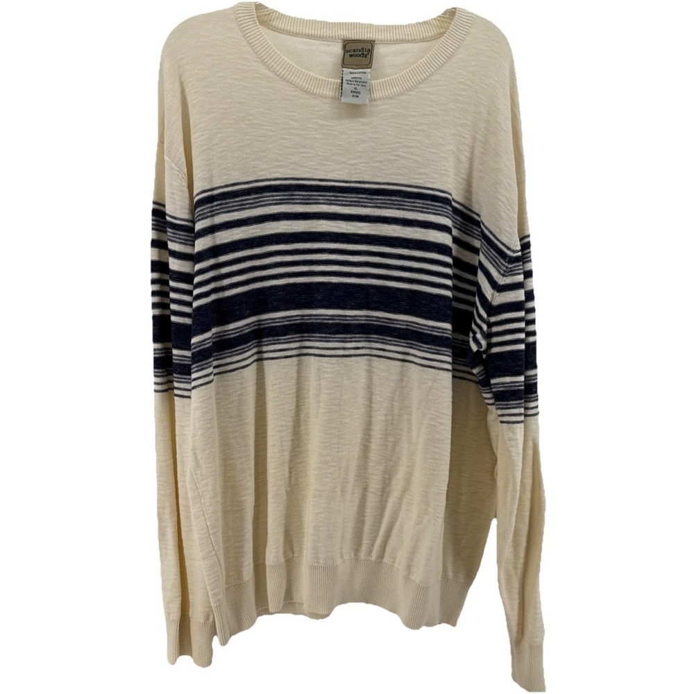Scandia Woods Geometric Multicolor Cotton Sweater Cream Navy Men's XL